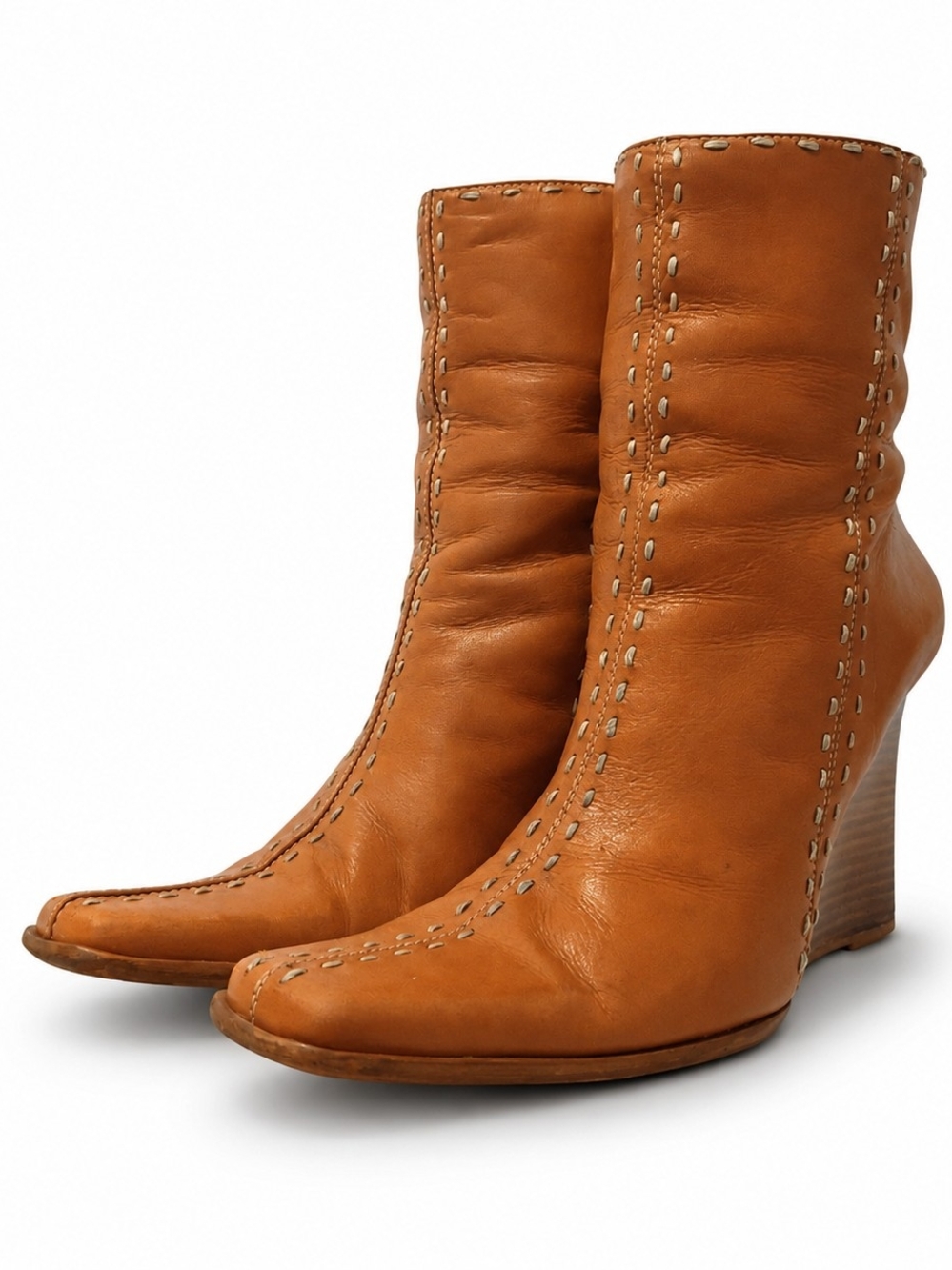 Genuine Leather Wedge Ankle Boots. - Women's Size 7.5.